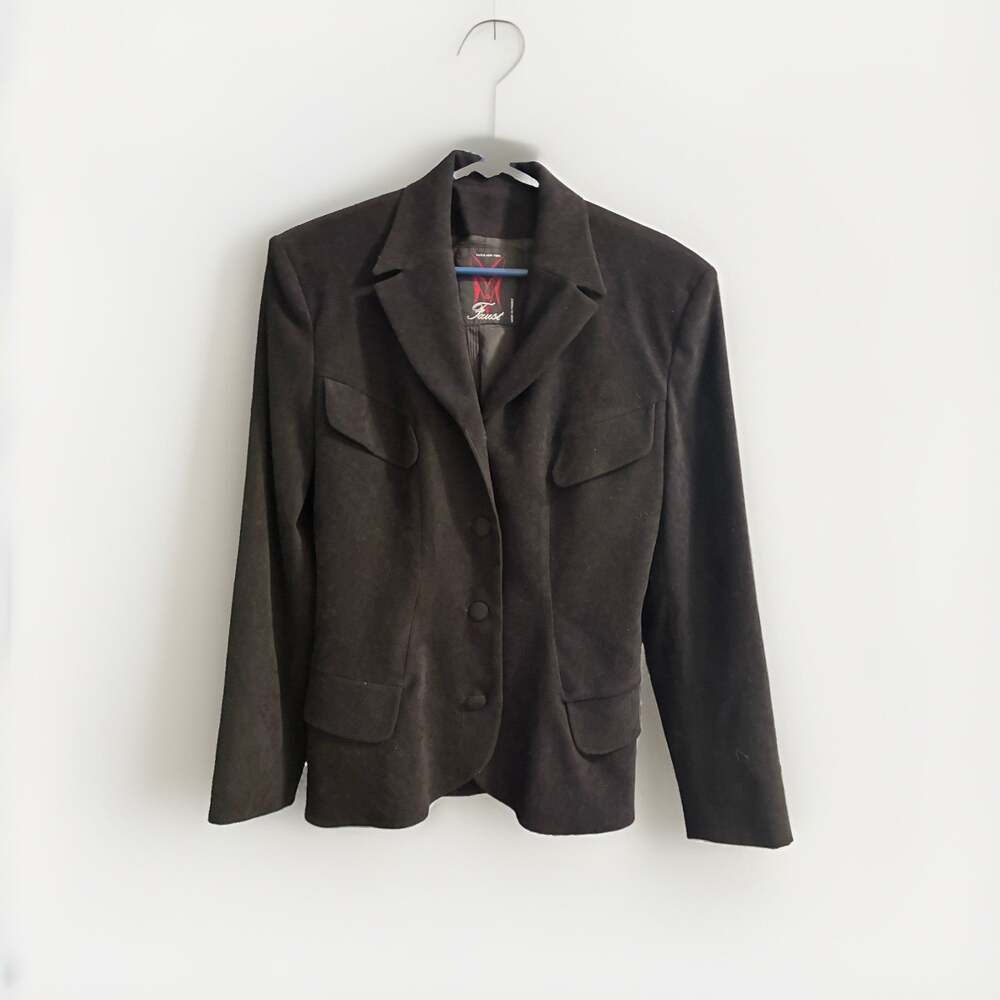 Faust Tailored Jacket Blazer Black Velvet Size 42 EU 10/12 US Made In France